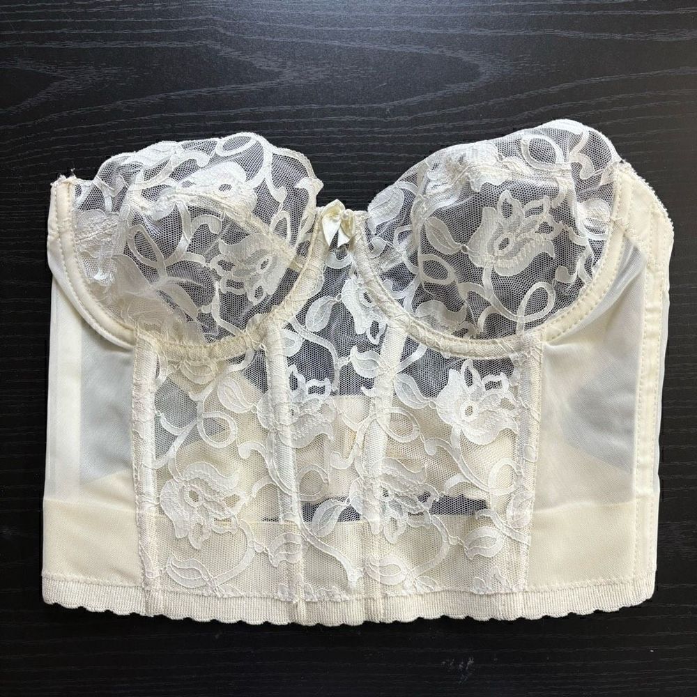 Victorias Secret corset bustier white lace underwire boned 36 B 36B 80s gold tag